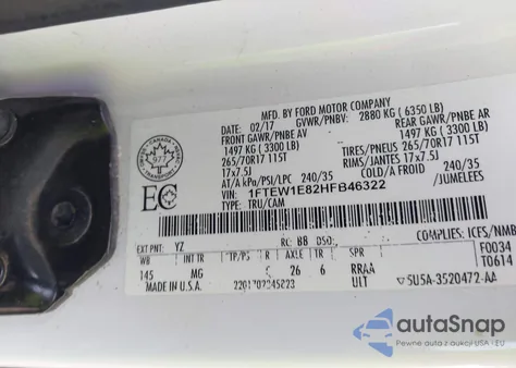 2017 Ford F-150 Xlt z USA, uszkodzony, nr VIN 1FTEW1E82HFB46322